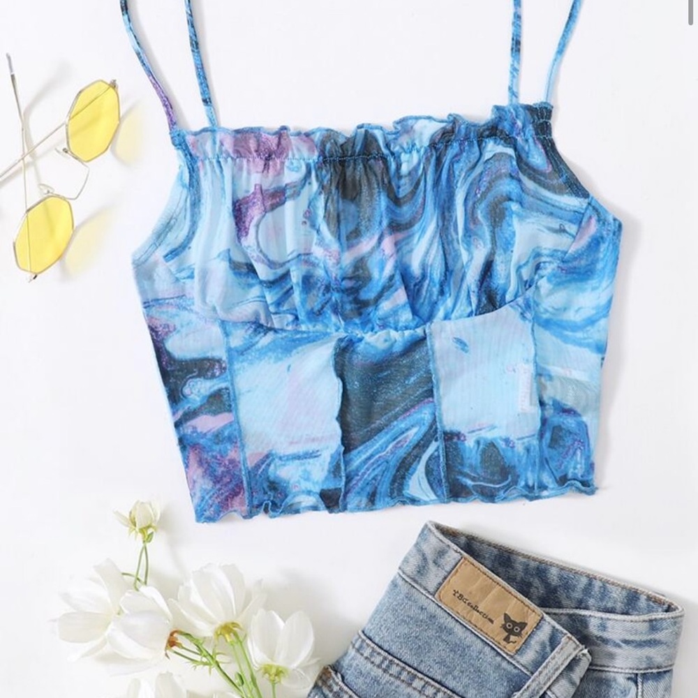 Blue Marble Print Women's Top